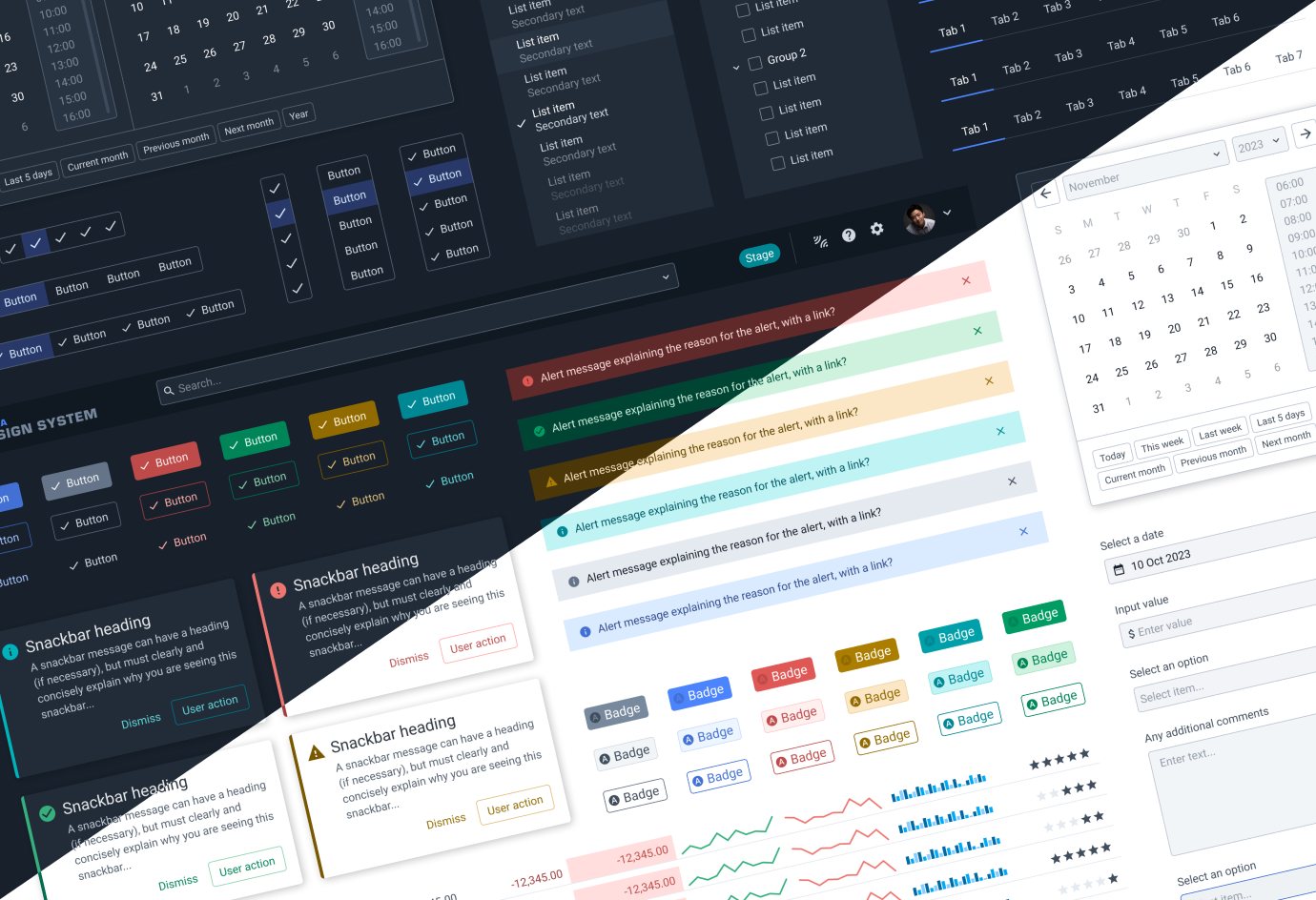 Components shown in dark and light themes