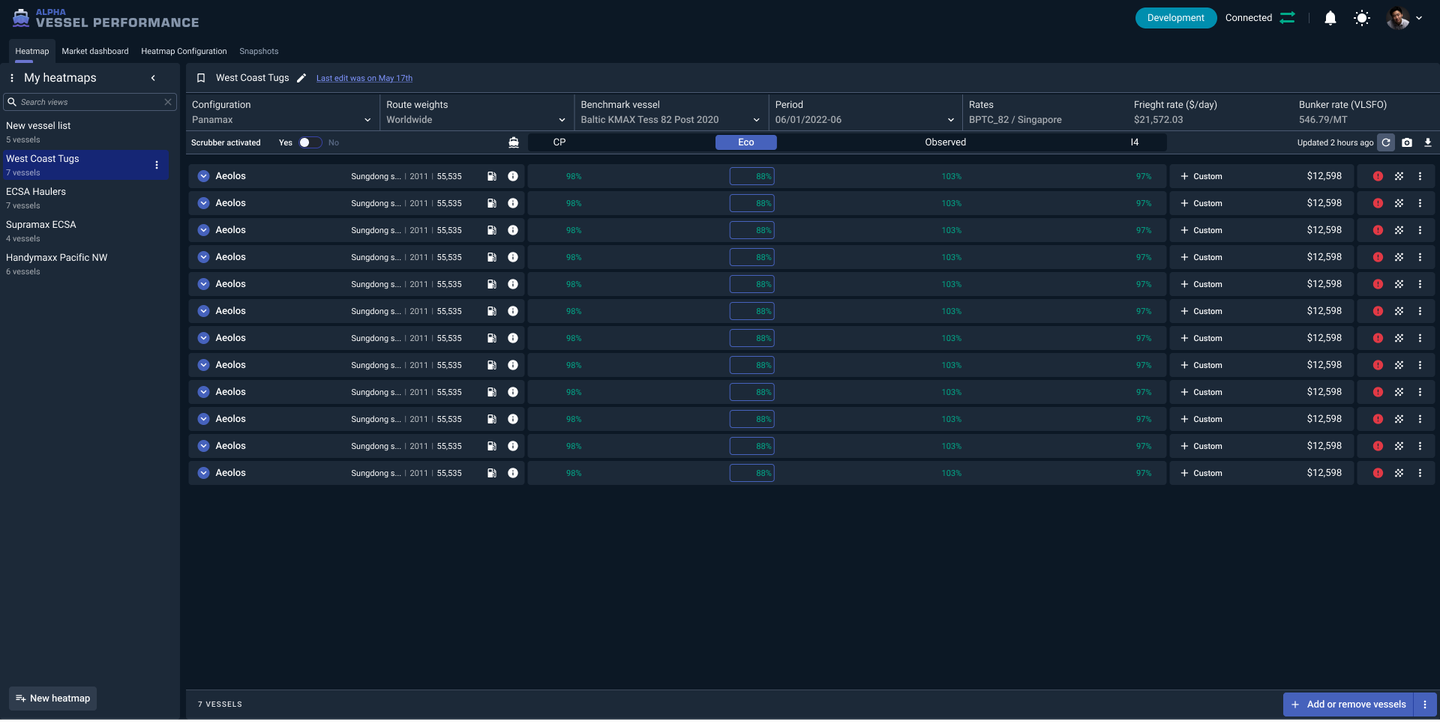 Vessel Performance app rebuilt with Alpha tokens and components